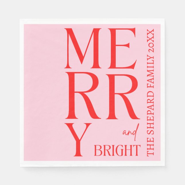 2025 Modern Merry and Bright Red Rosa Jul Pappersservett (Framsidan)