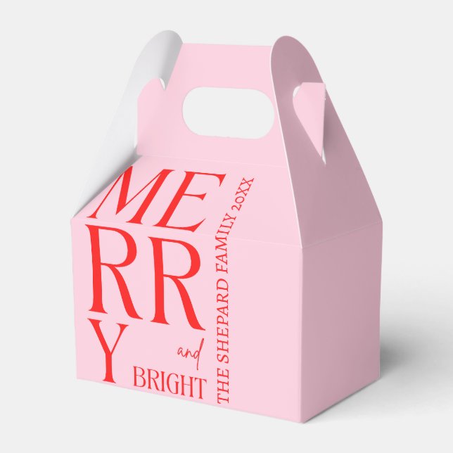 2025 Modern Merry and Bright Red Rosa Jul Presentaskar (Framsidan Sidan)