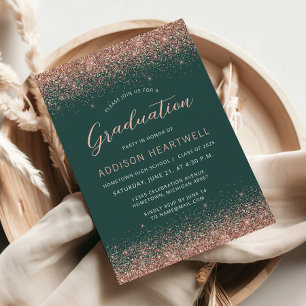 2025 Mörkgrön Rosa Guld Glitter Examenstårtor Inbjudningar
