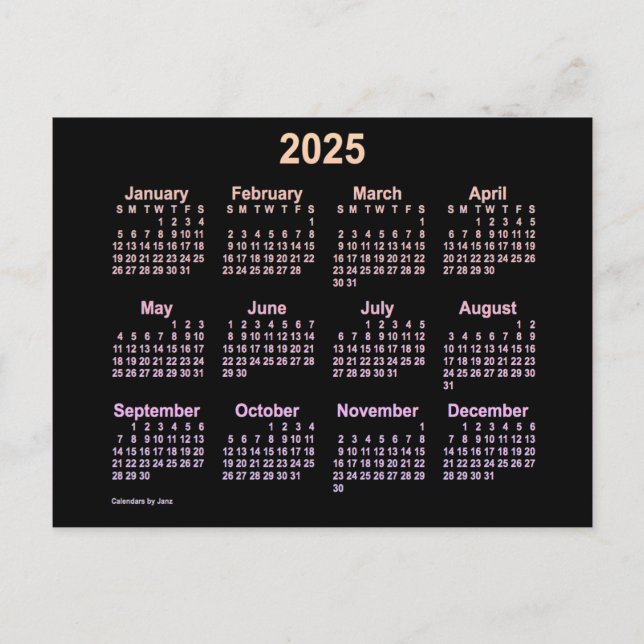 2025 Neon Ipanema Mini Kalender av Janz Vykort (Framsida)