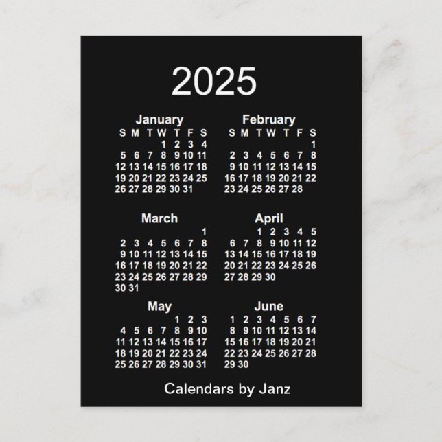 2025 Neon White 6 månaders mini-kalender av Janz Vykort (Framsida)