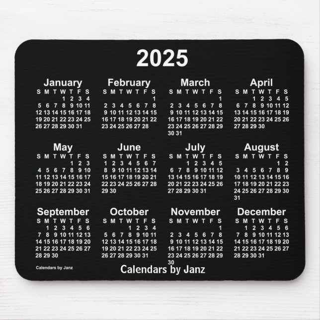2025 Neon White Calendar av Janz Mouse Pad Musmatta (Framsidan)