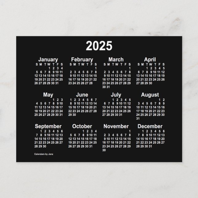 2025 Neon White Mini Kalender av Janz Vykort (Framsida)