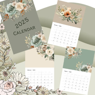 2025 Neutralt Sage Blommigt Calendar Kalender