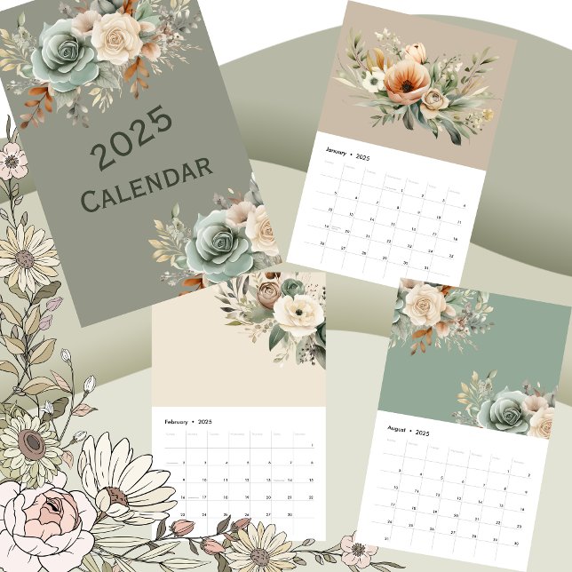 2025 Neutralt Sage Blommigt Calendar Kalender (2025 Neutral Sage Floral Calendar)