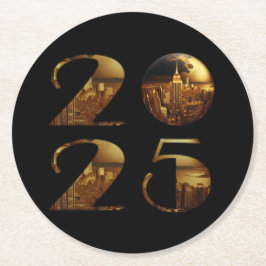 2025 New Years Party-Ball-NYC Gold- Underlägg Papper Rund