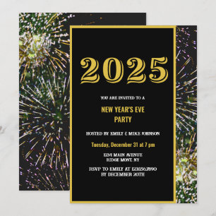 2025 Nyårsafton Guld Fireworks-inbjudan Inbjudningar