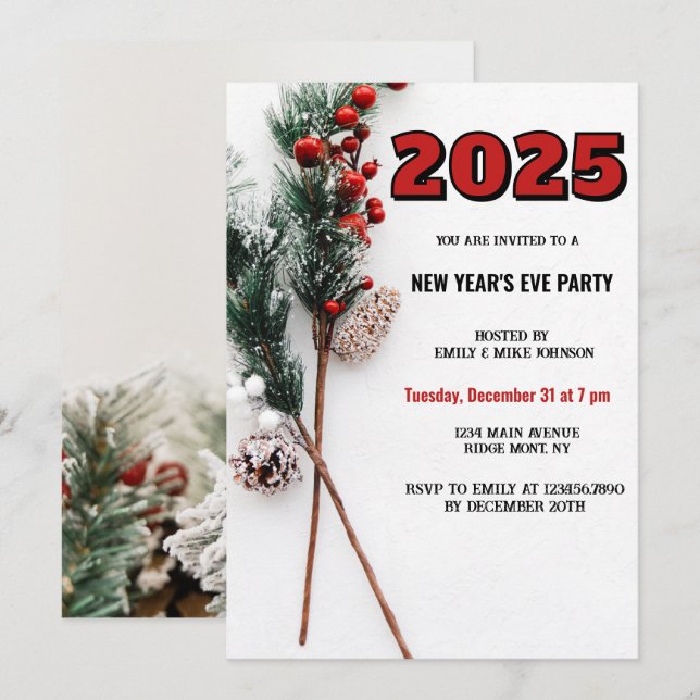 2025 Nyårsafton Helgdag Holly-jul Inbjudningar (Fram/baksida)