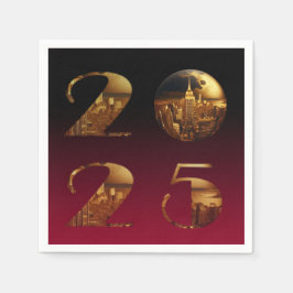 2025 Nyårsafton Party-Boll-NYC Guld & Red Pappersservett