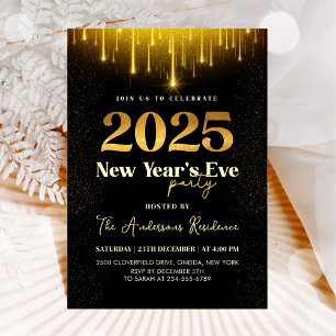 2025 Nyårsaftonen Party Guld Glitter Inbjudningar