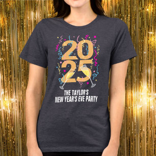 2025 nytt år firande nattchampagne guld t shirt
