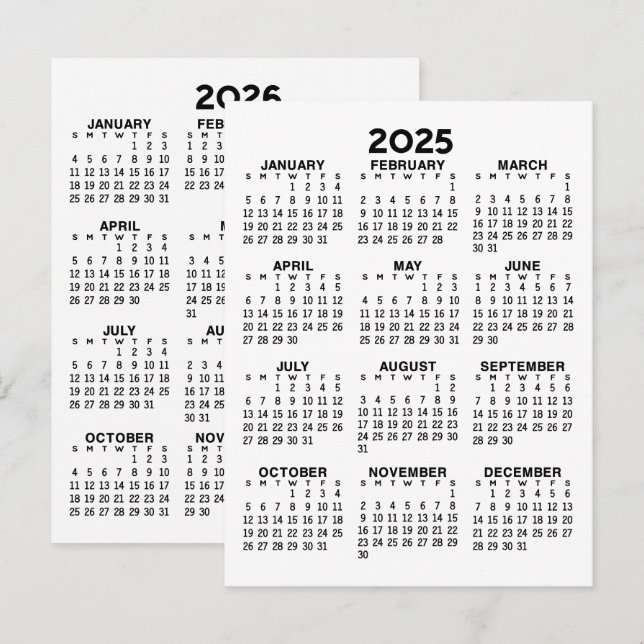 2025 och 2026 års visningskalender - grundläggande vykort (Fram/baksida)