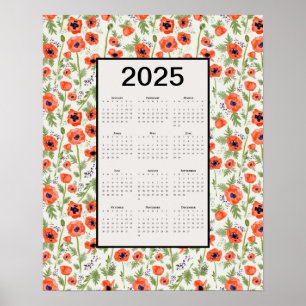 2025-Orangens poppies-kalender Poster