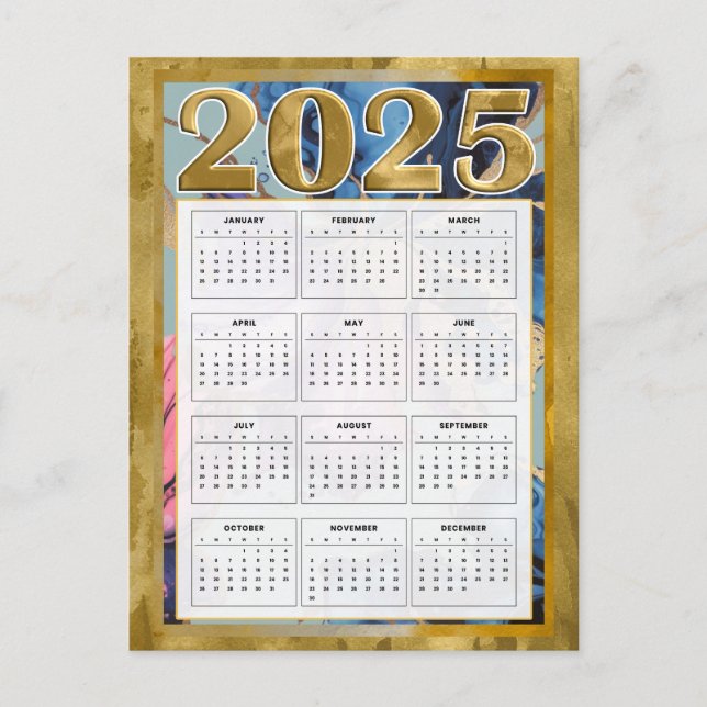 2025 Översiktskalender Nyårskort Helg Vykort (Framsida)