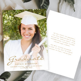 2025 Photo White Guld Script Grad-meddelande Inbjudningar