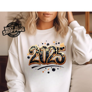 2025 Png, Sublicering Design, Guld Black Glitter T Shirt