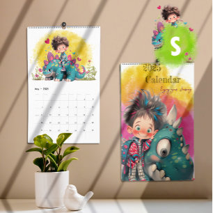 2025 Quirky Boy & Dinosaur Tecknad Kalender