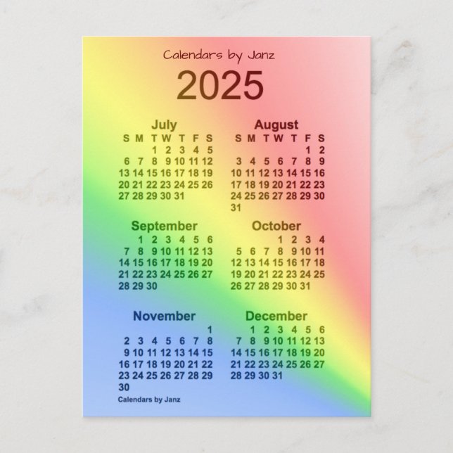 2025 Regnbåge 6 månaders Mini Calendar av Janz Vykort (Framsida)