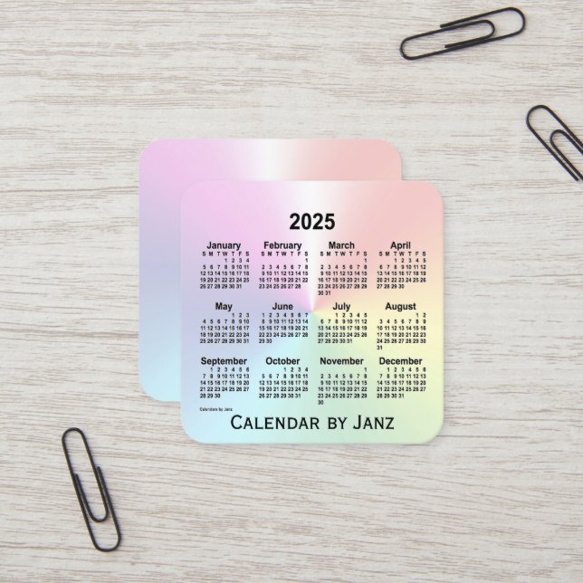 2025 Regnbåge Shimmer Calendar av Janz Fyrkantigt Visitkort (Fram/Back In Situ)