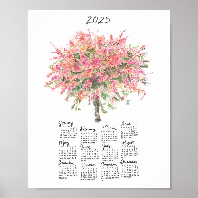 2025 Regnbågsduschträd Vattenfärgskalender Poster (Framsidan)