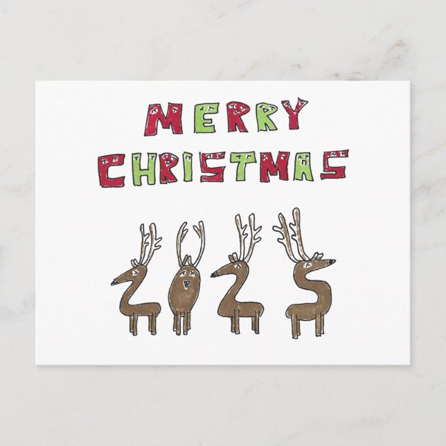 2025 Reindeer Humorous Merry Christmas Cartoon Helg Vykort (Framsida)