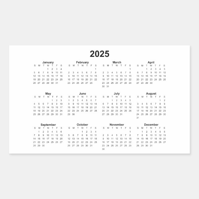 2025 Rektangulär månadskalender Rektangulärt Klistermärke (Framsida)