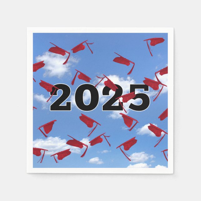 2025 Röda Studentmössor i Himmel Pappersservett (Framsidan)
