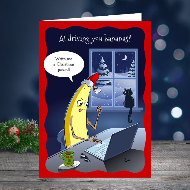 2025 Rolig Banana AI Jul Helgkort (Funny AI Christmas cards that will make you go bananas! Personalize with your own custom joke.)