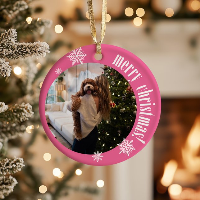 2025 Rosa Retro God jul Glitter Photo Julgransprydnad Keramik (Skapare uppladdad)