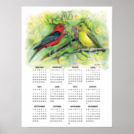 2025 Scarlet Tanager Par-Kalender Affisch 