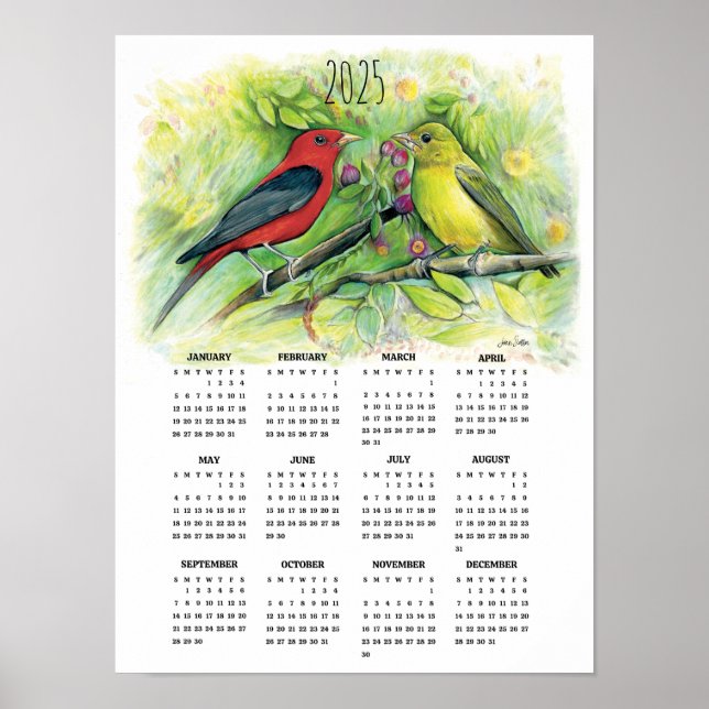 2025 Scarlet Tanager Par Kalender Poster  (Framsidan)