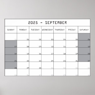 2025 september planerare kalender stor antecknings poster