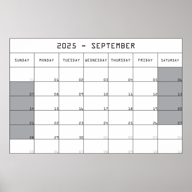 2025 september planerare kalender stor antecknings poster (Framsidan)
