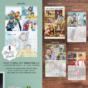 2025 Simple Anpassningsbar Photo Collage 4 per mån Kalender