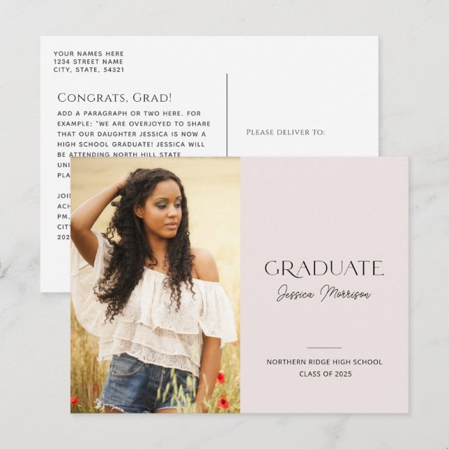 2025 Simple Modern  Rosa 1-Photo Studenten Vykort (Fram/baksida)