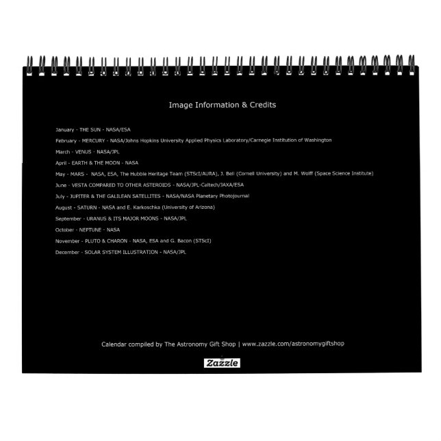 2025 Solar System Space Astronomy Planets Universe Kalender (Baksida)