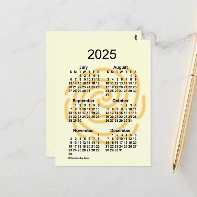 2025 Soliga dagar 6 månaders mini-kalender av Janz Vykort (Fram/Back In Situ)
