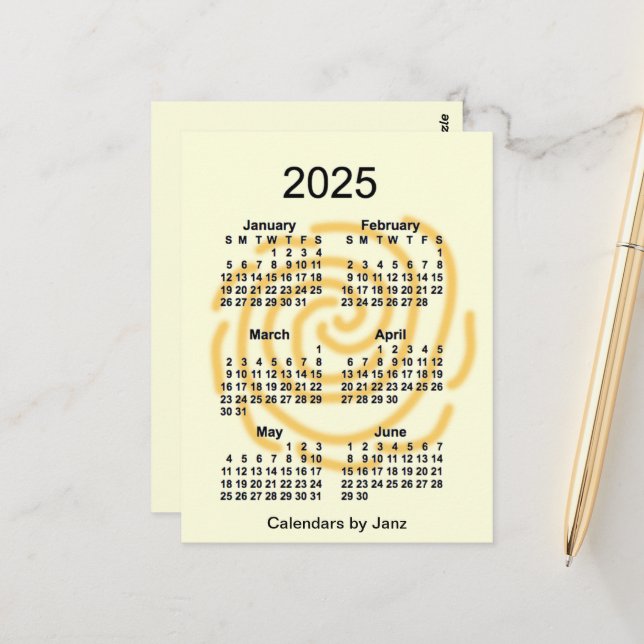 2025 Soliga dagar 6 månaders mini-kalender av Janz Vykort (Fram/Back In Situ)