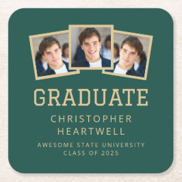 2025 Student 3-foto Grönt Guld Underlägg Papper Kvadrat