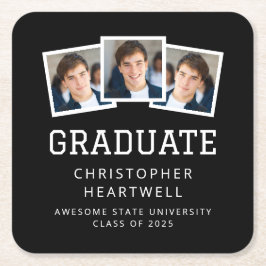 2025 Student 3-Photo Black and White Underlägg Papper Kvadrat