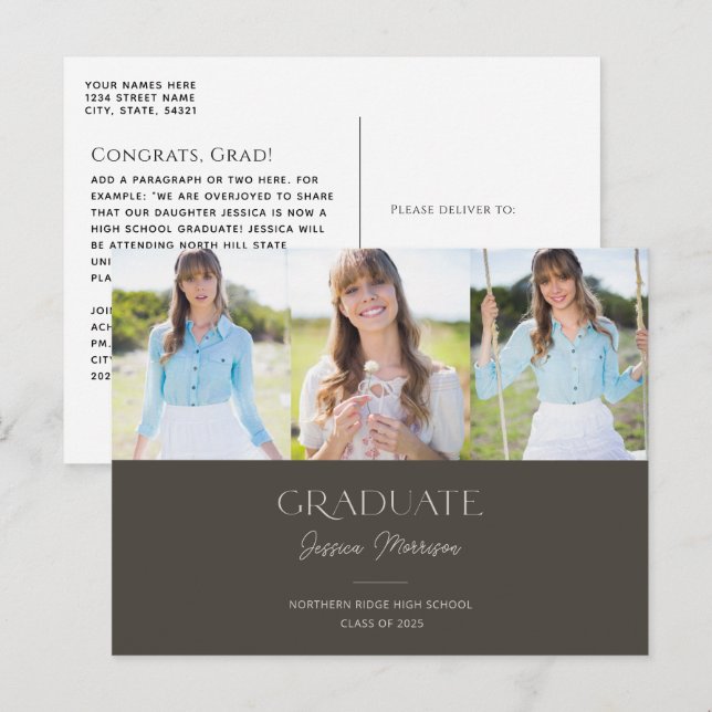 2025 Student Namnteckning Namn 3-foto-Studenten Vykort (Fram/baksida)