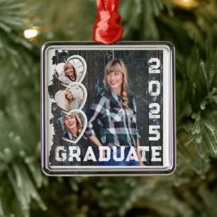 2025 Student Photo Heart Grunge Julgransprydnad Metall