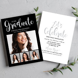 2025 Student Silver-skript Photo Collage Party Inbjudningar