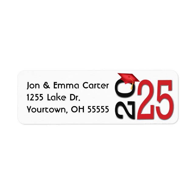 2025 Studenten Black and Red School Färg Returadress Etikett (Framsidan)