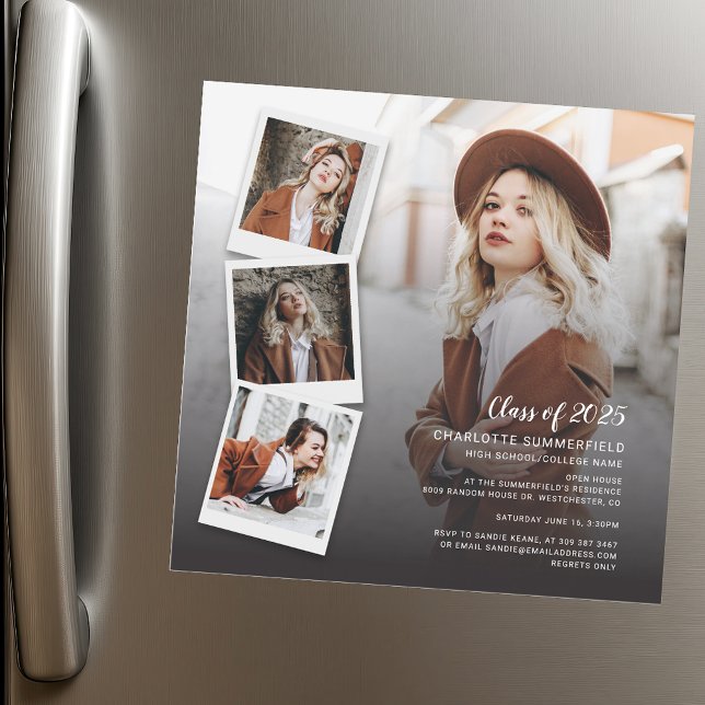 2025 Studenten Grad Photos Open House-Anpassningsb Magnetisk Inbjudningskort (2025 Graduation Grad Photos Open House Custom Magnetic Invitation)