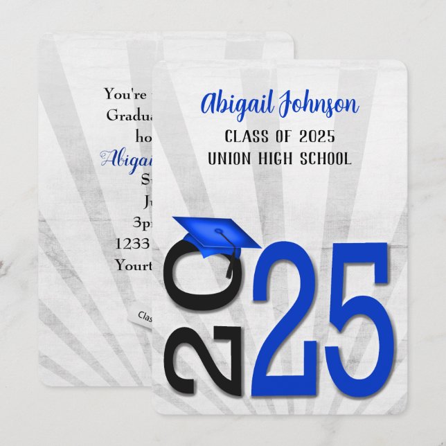 2025 Studenten i Blue and Black School Färg Inbjudningar (Fram/baksida)