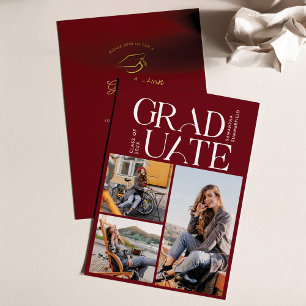 2025 Studenten Photo Collage Burgundy Grad Party Inbjudningar