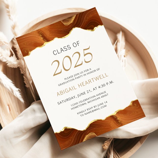 2025 Studentfest Burnt Orange Guld Agate Inbjudningar (Skapare uppladdad)