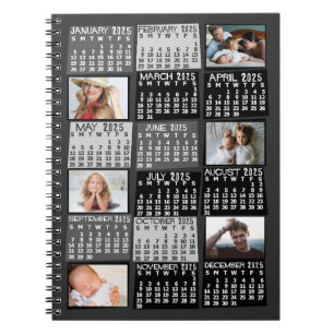 2025 Svart månadskalender Mod 6 Fotokollage Anteckningsbok