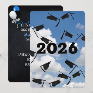 2025 Svarta Studentmössor i Himmel Inbjudningar